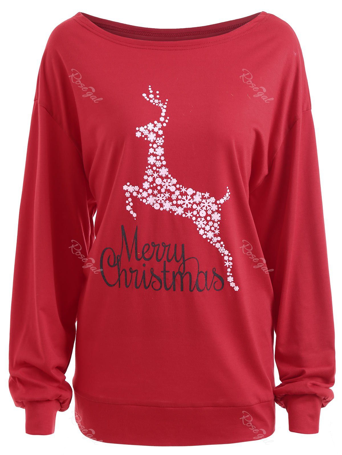 

Plus Size Merry Christmas Deer Graphic T-shirt, Red