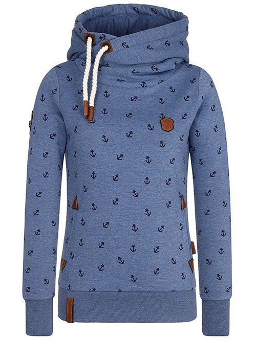 

Drawstring Anchor Print Hoodie, Cerulean