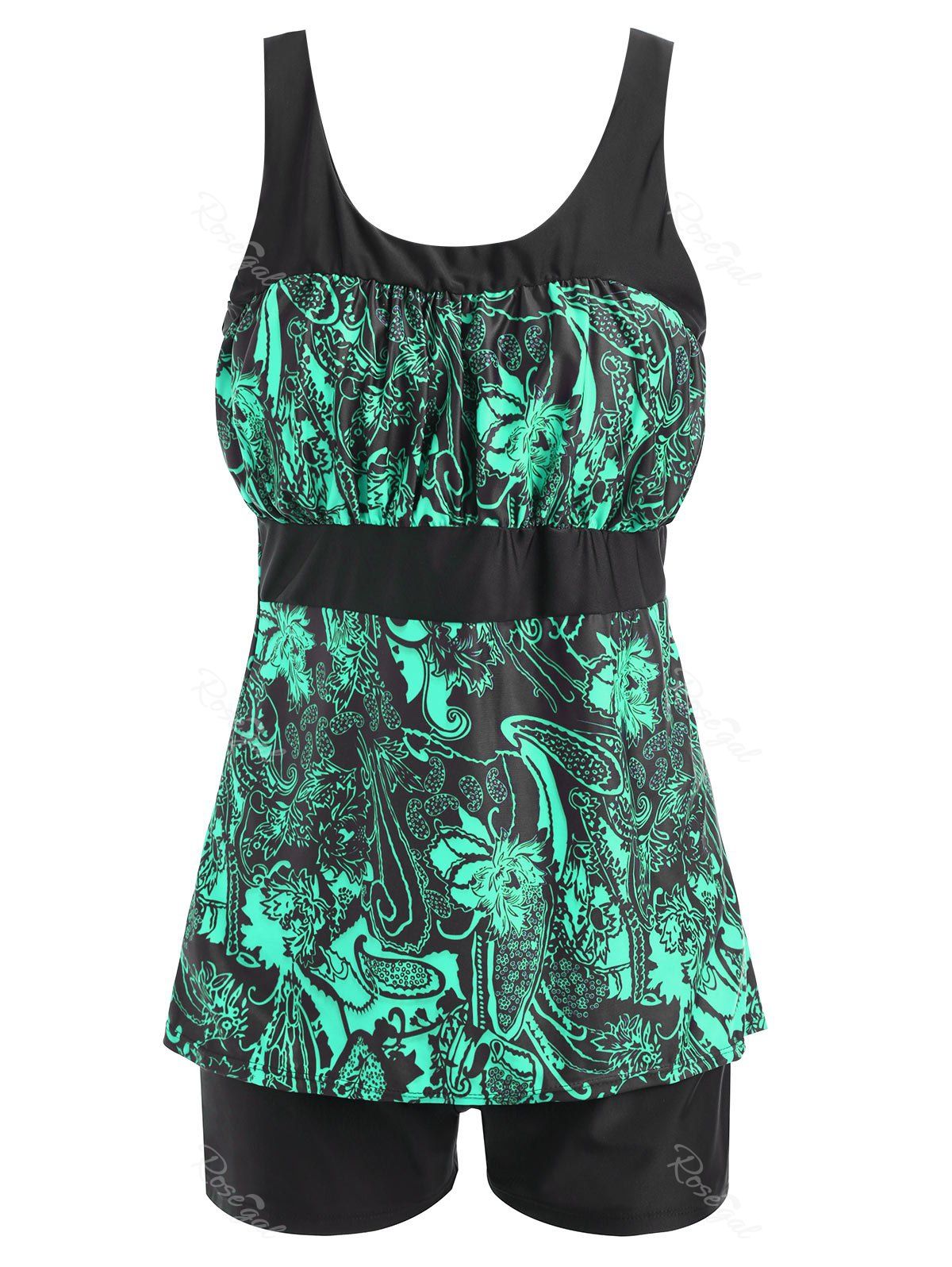 

Padded Floral Print Plus Size Tankini Set, Green