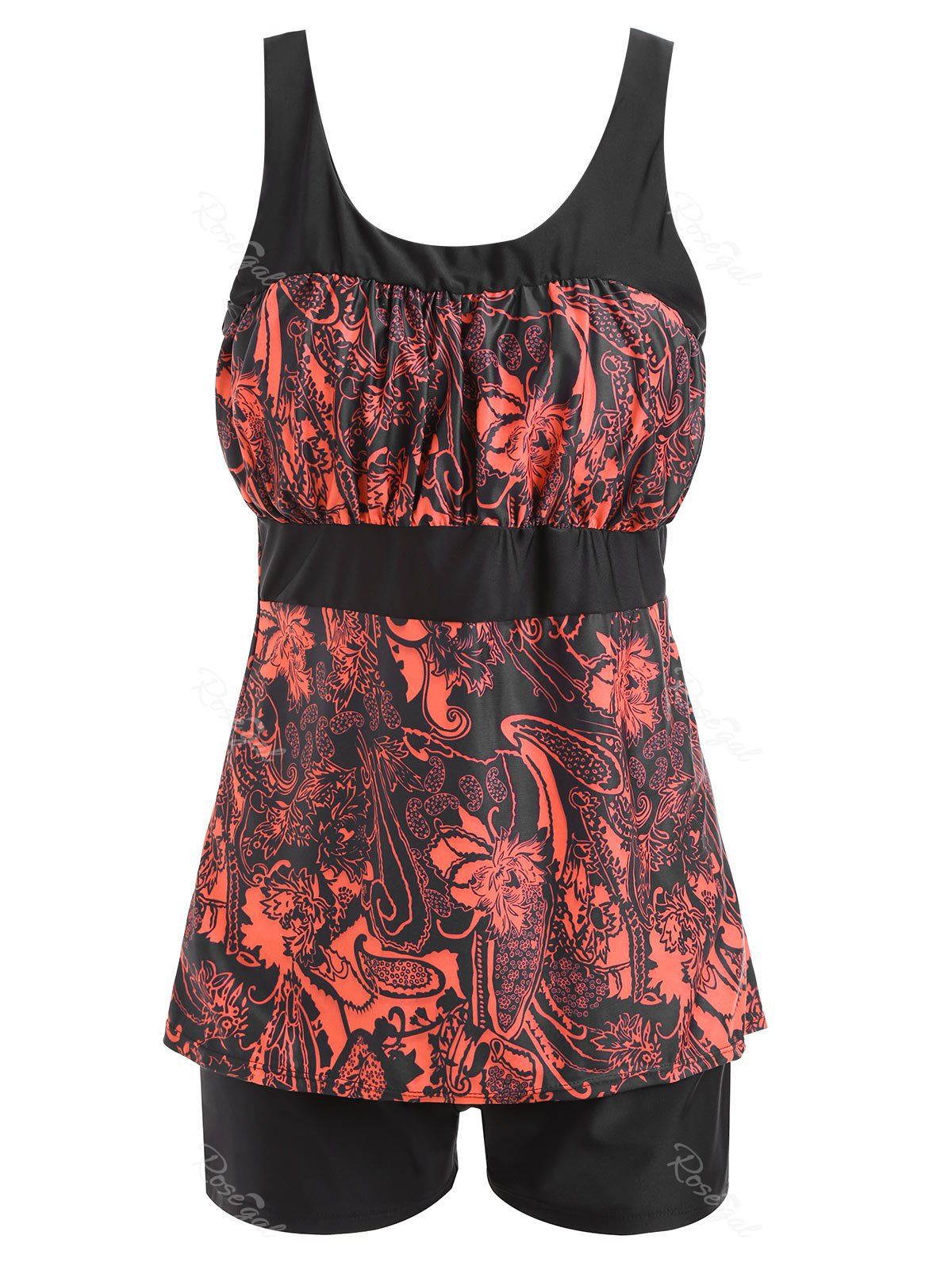 

Padded Floral Print Plus Size Tankini Set, Red
