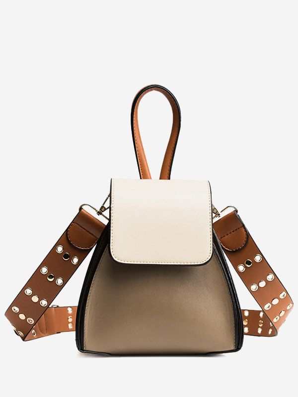 

Color Blocking Rivets Crossbody Bag, Khaki