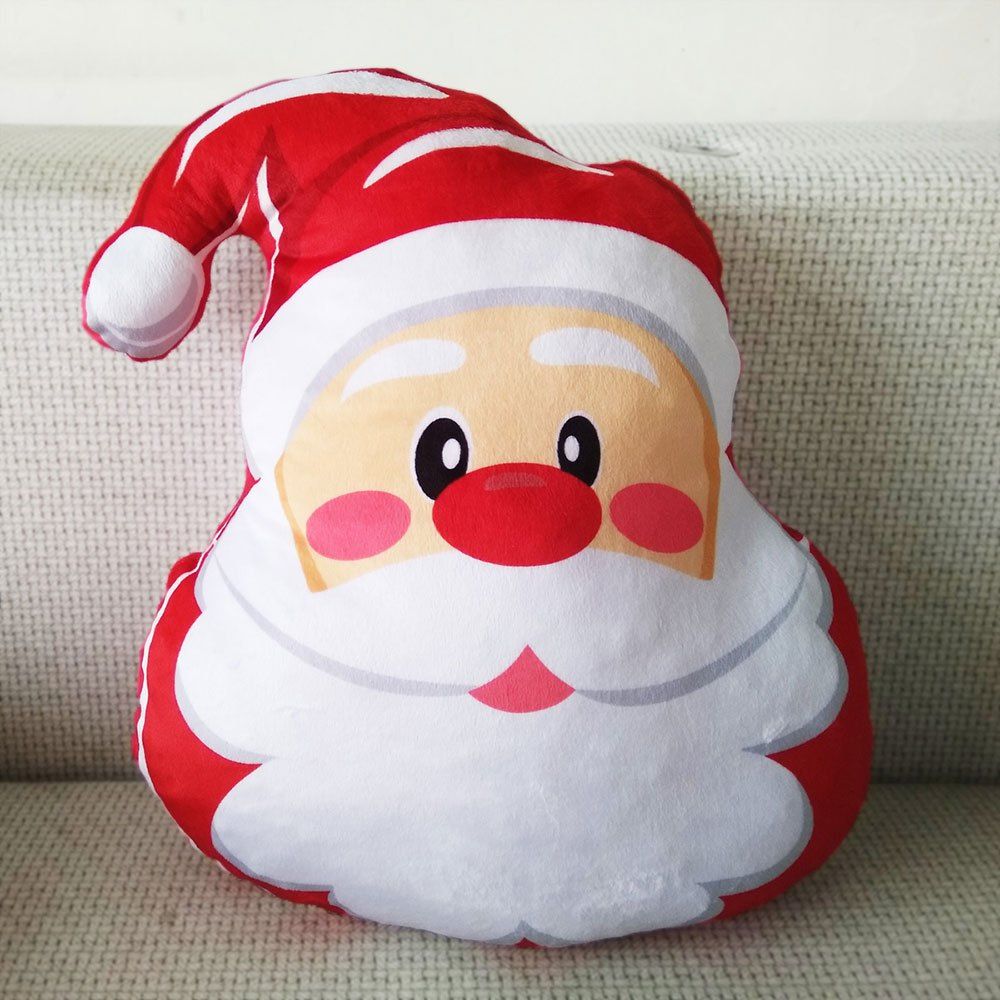 

Christmas Element Print Decorative Velboa Throw Pillow, Red and white