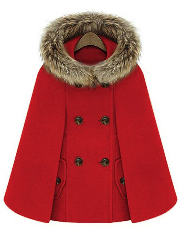 

Hooded Double Breasted Cloak Coat, Red