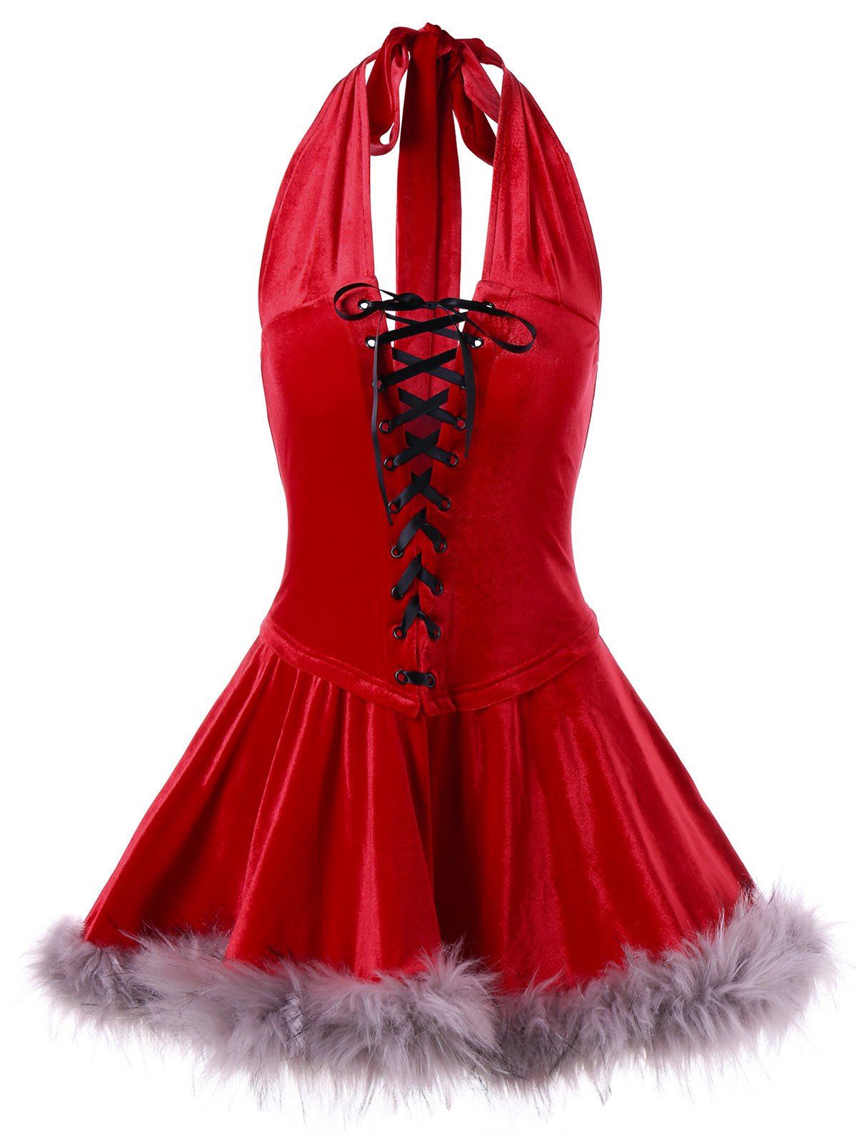 

Christmas Vintage Halter Lace Up Dress, Red