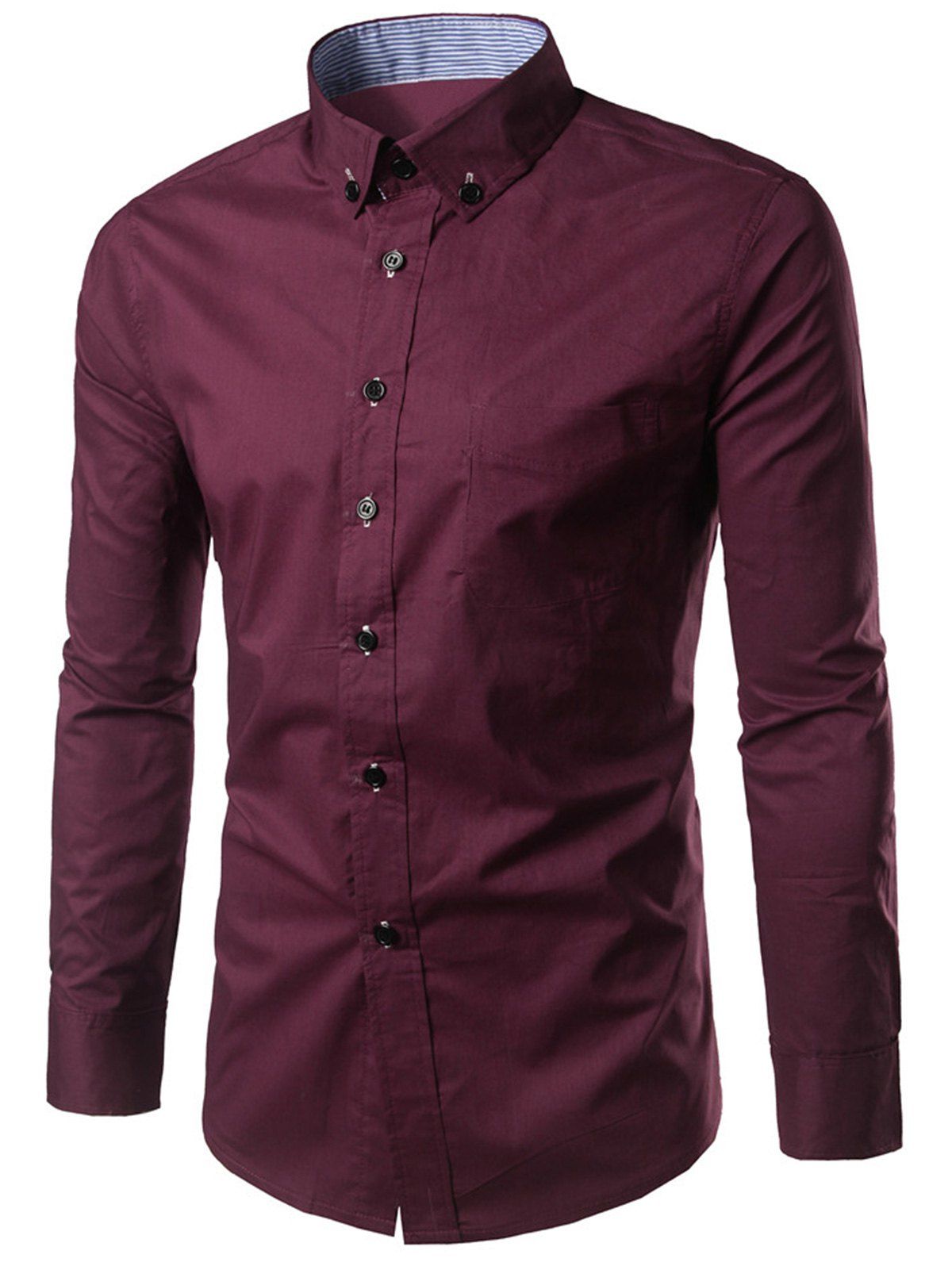 

Long Sleeved Chest Pocket Button Down Shirt, Wine red