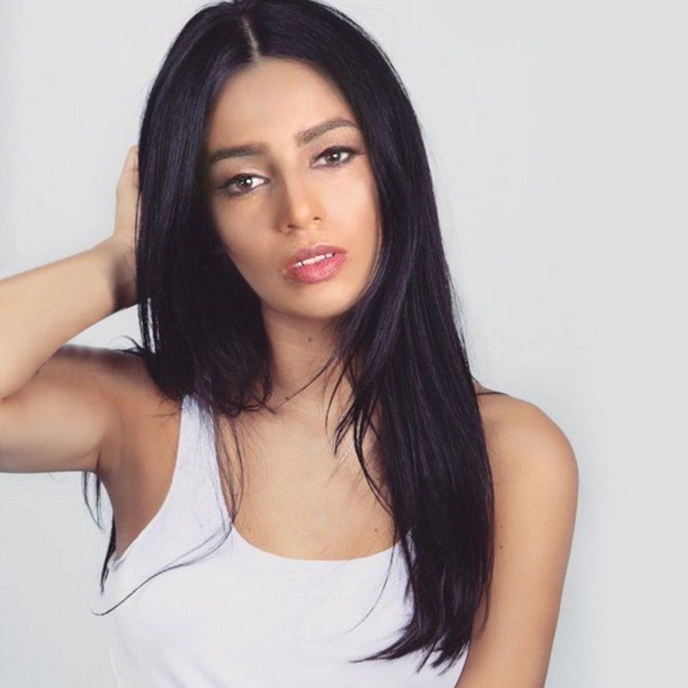 

Center Parting Long Straight Heat Synthetic Wig, Jet black 01#