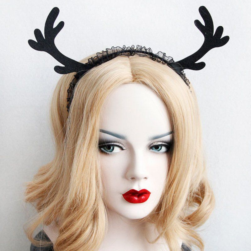 Affordable Christmas Reindeer Horn Lace Gothic Hairband  