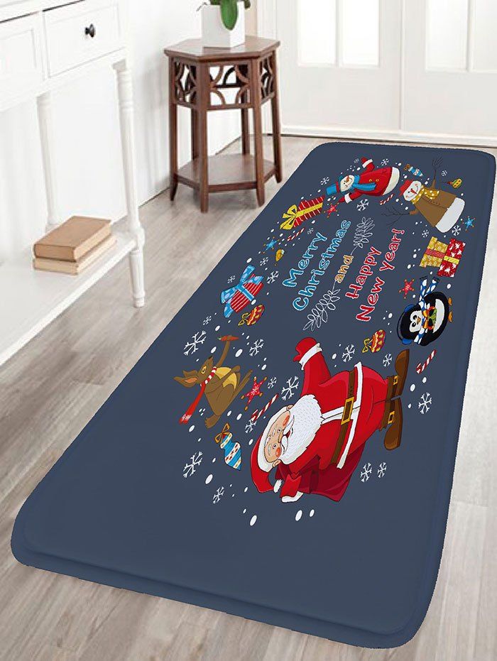 

Christmas Elements Print Nonslip Flannel Bath Rug, Blue gray