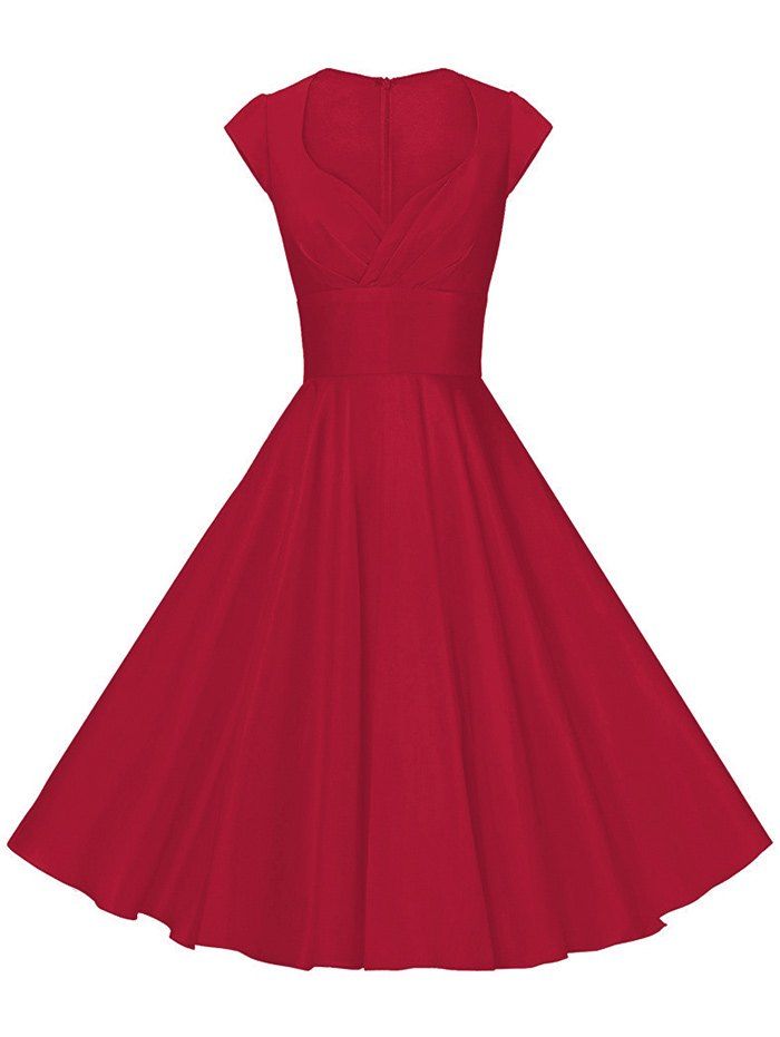 

Vintage Empire Waist Cap Sleeve Dress, Red