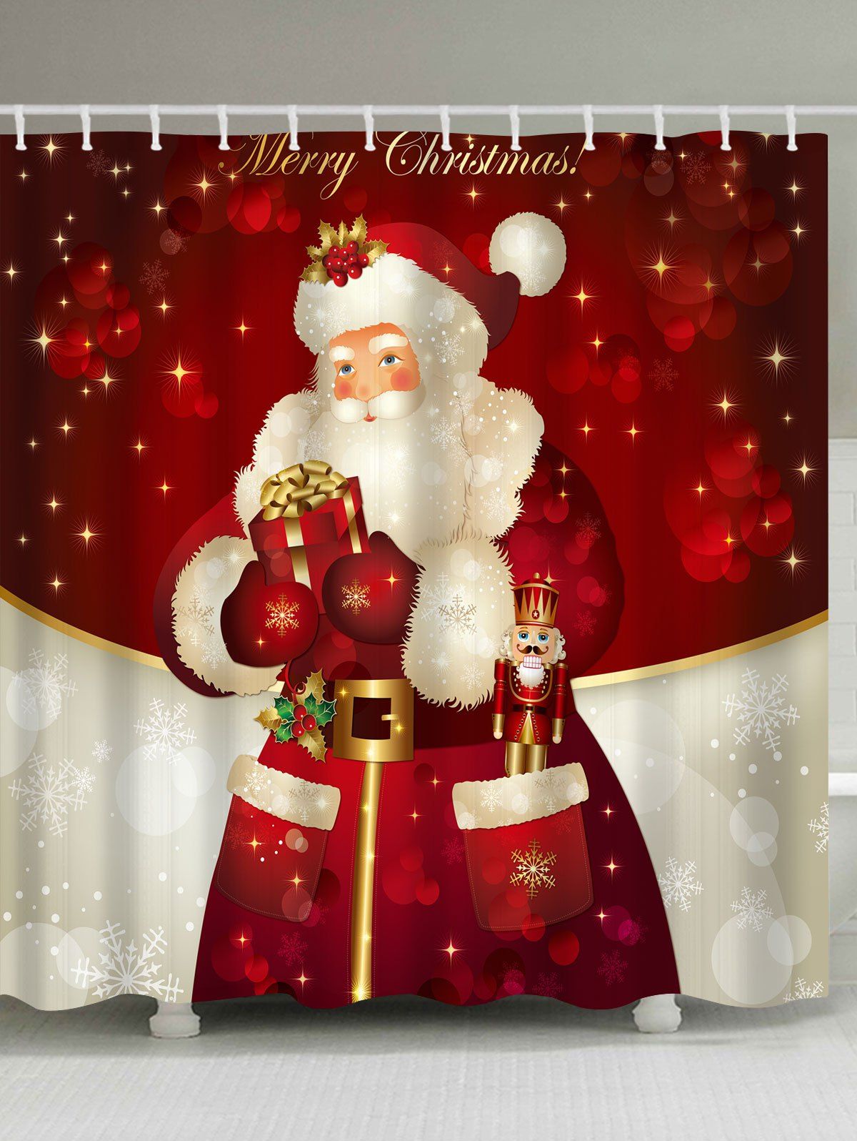 

Christmas Santa Claus Waterproof Shower Curtain Barhroom Decor, Red