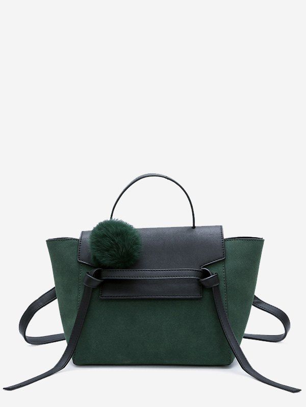 

Pompom Color Blocking Faux Leather Crossbody Bag, Green