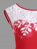 Christmas Santa Claus Print Lace Insert Party Dress -  