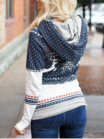 

Christmas Elk and Snowflake Hooded Pullover Hoodie, Purplish blue