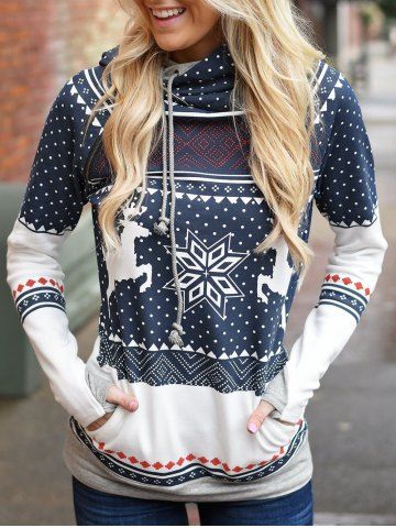 Sale Christmas Elk and Snowflake Hooded Pullover Hoodie