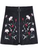 Zip Up Floral Embroidered A-line Skirt -  