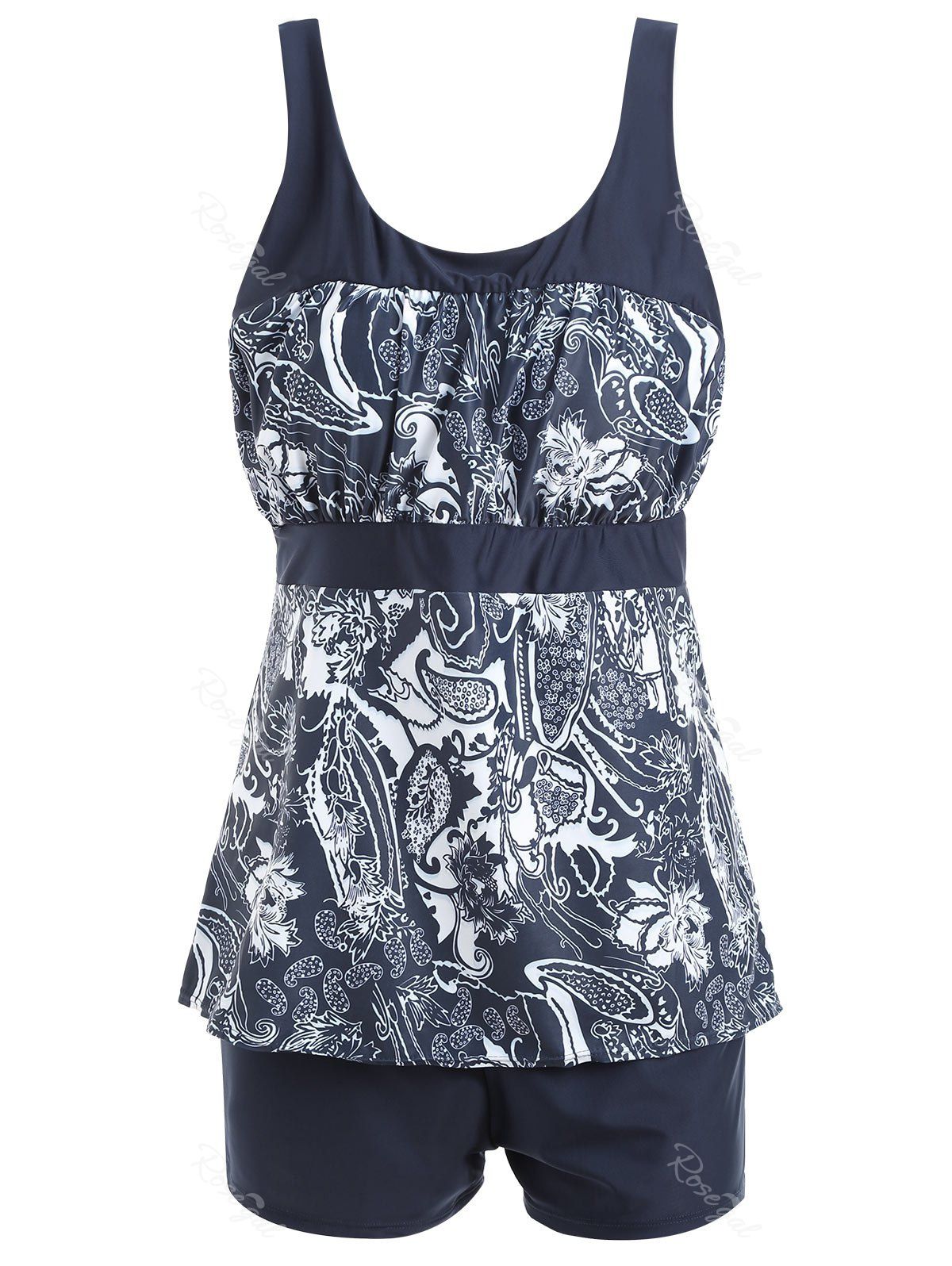 

Padded Floral Print Plus Size Tankini Set, Purplish blue