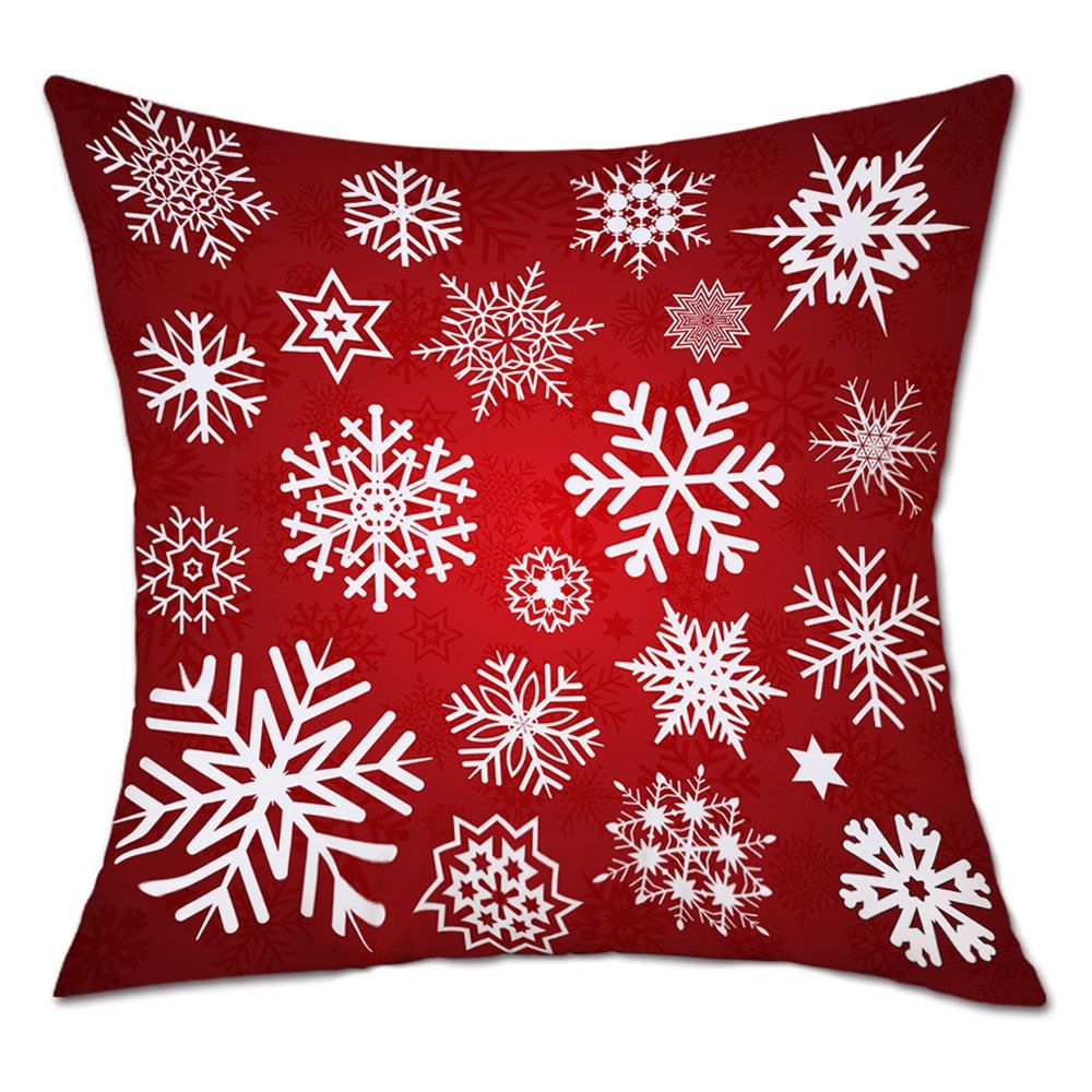 

Snowflakes Christmas Print Decorative Linen Pillowcase, Red