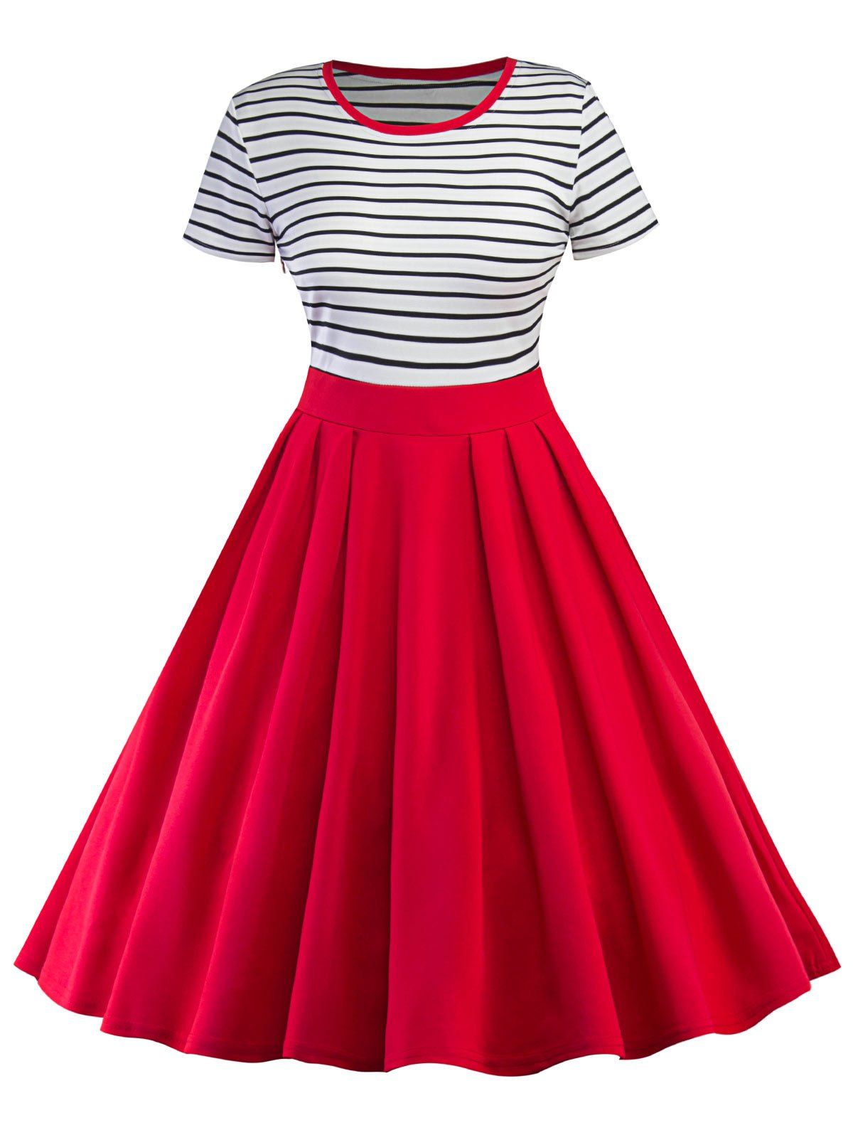 

Vintage Striped Pin Up Skater Dress, Red