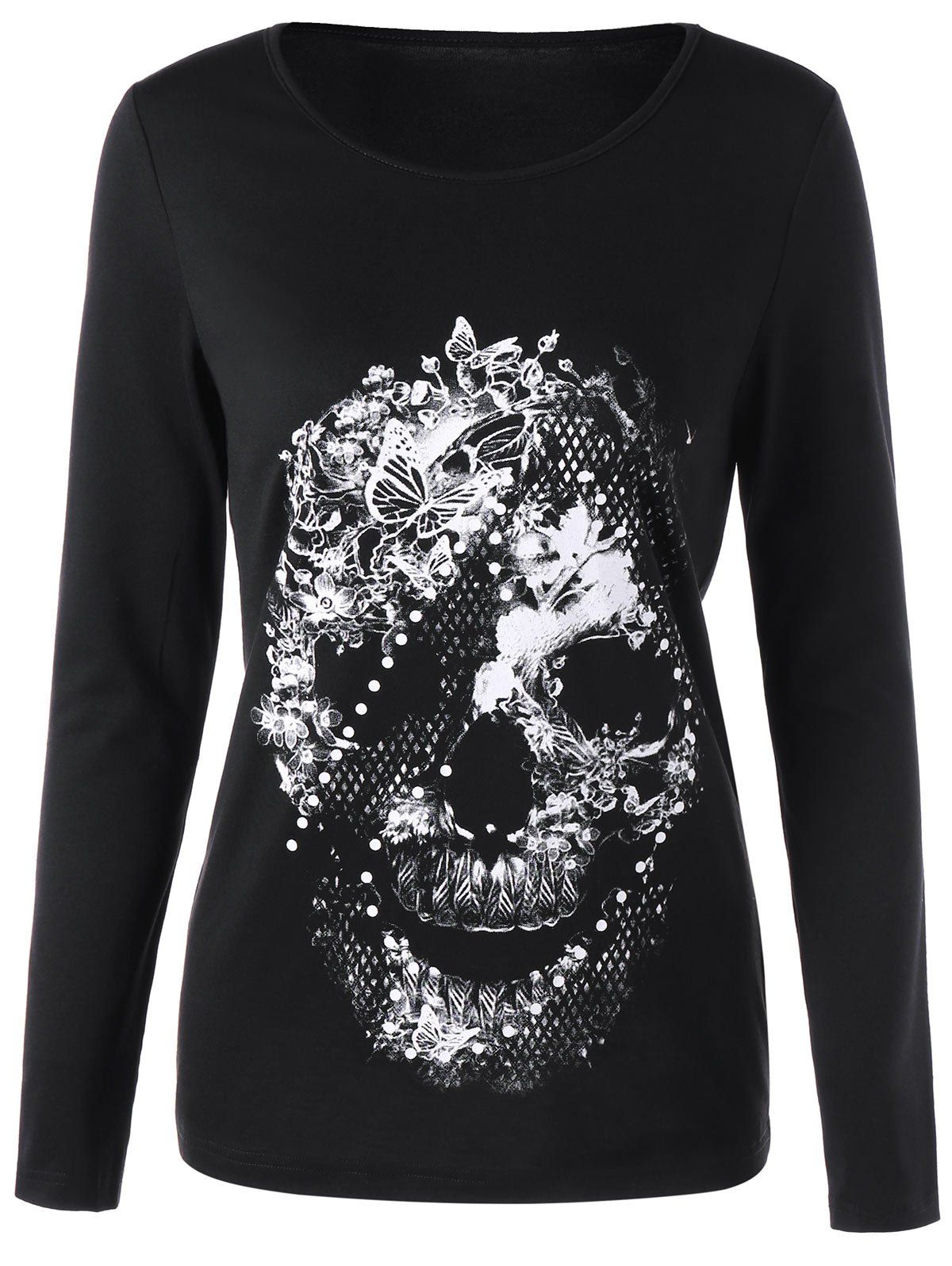 

Skull Butterfly Long Sleeve T-shirt, Black