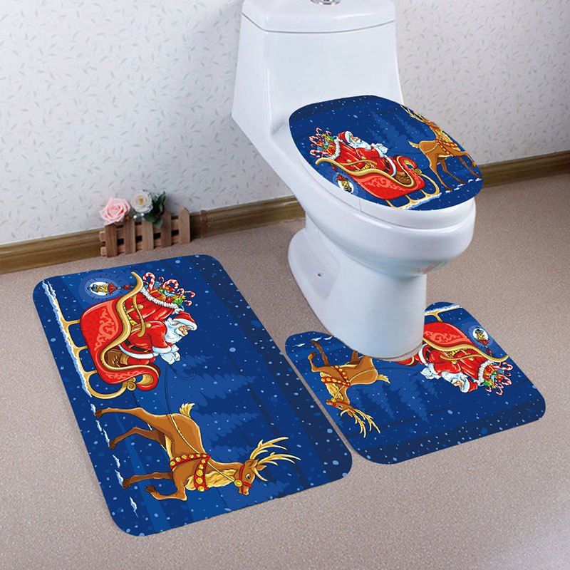 

Nonslip Christmas Carriage Printed 3Pcs Bath Toilet Mats Set, Colorful