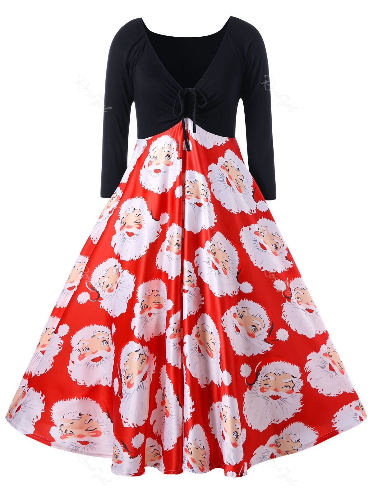 

Plus Size Santa Claus Print Midi Christmas Dress, Red