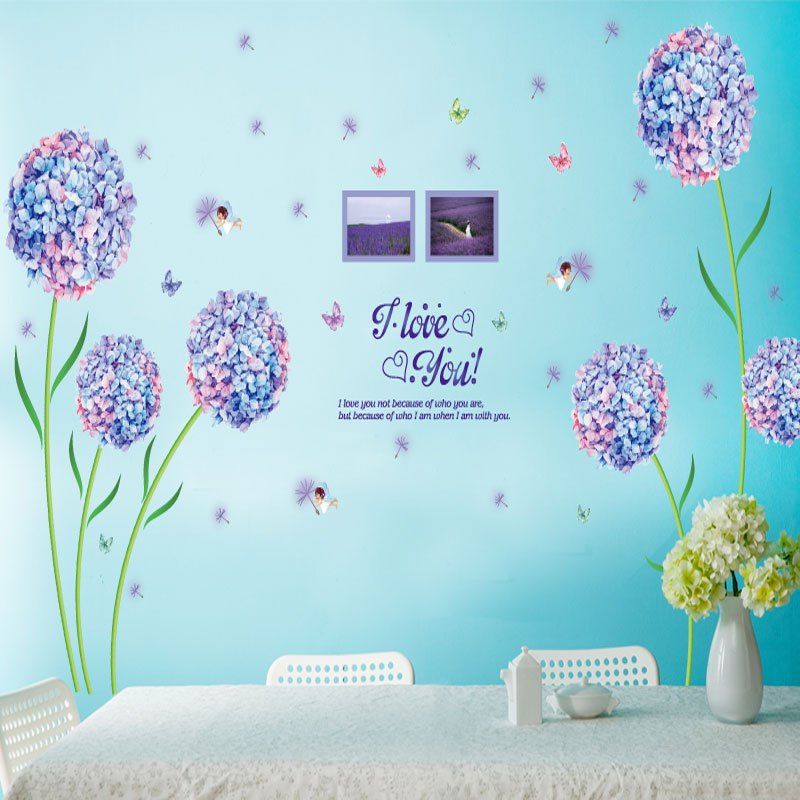

Flowers And Dandelion Love Pattern Wall Sticker, Purple
