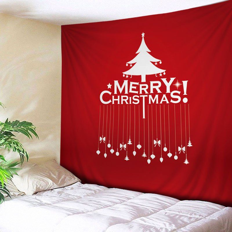 

Merry Christmas Tree Print Tapestry Wall Hanging Art Decoration, Red