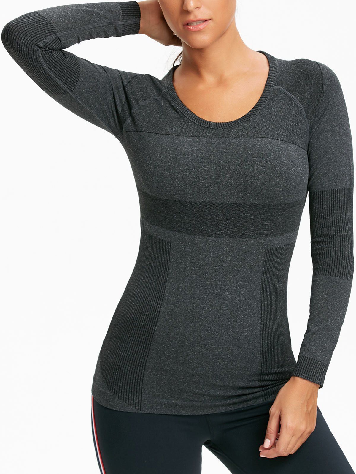

Ribbed Stretch Workout Long Sleeve Tee shirt, Black