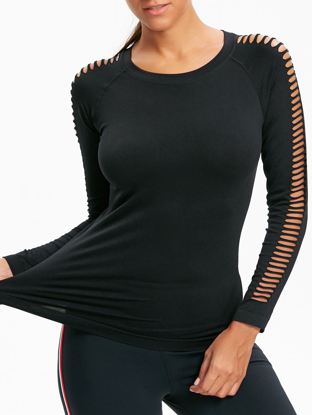 

Round Neck Cutout Sleeve Sports Top, Black