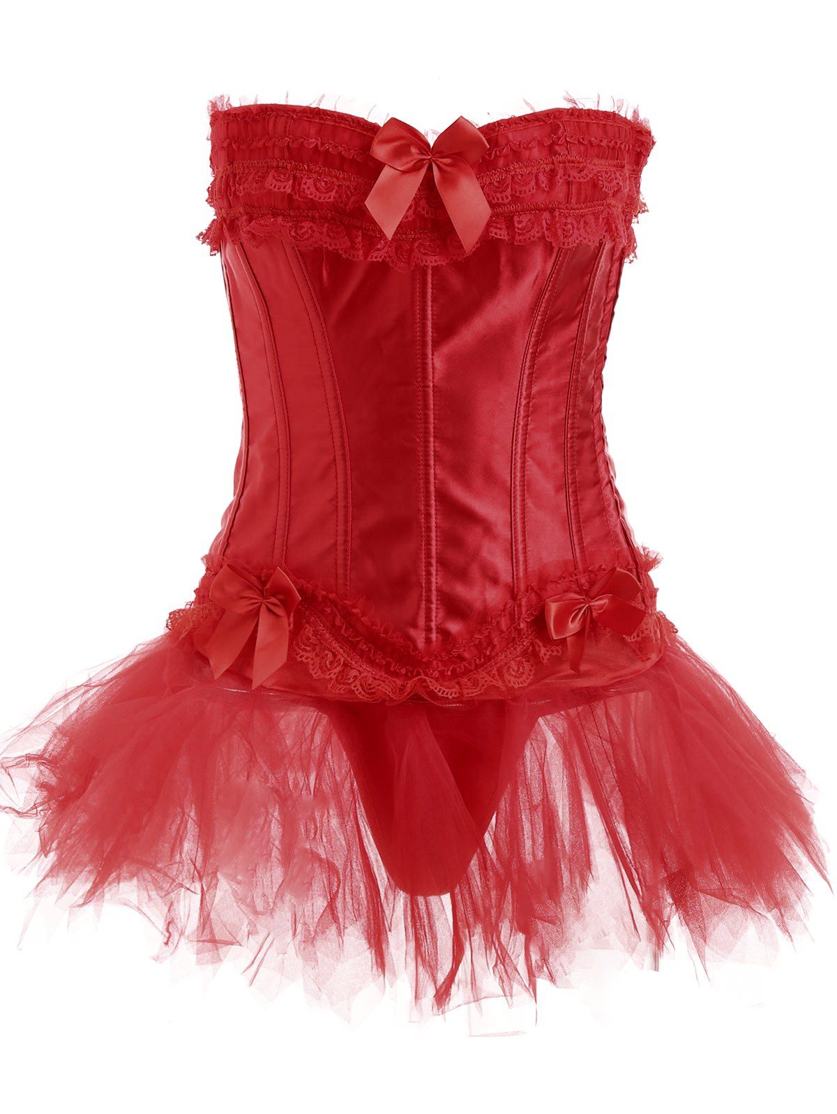 

Bowknot Gothic Steel Boned Overbust Corset Costume, Red
