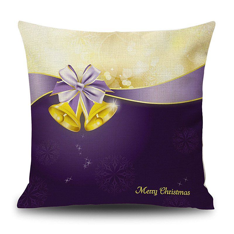 

Christmas Bells Letter Print Decorative Linen Pillowcase, Colormix