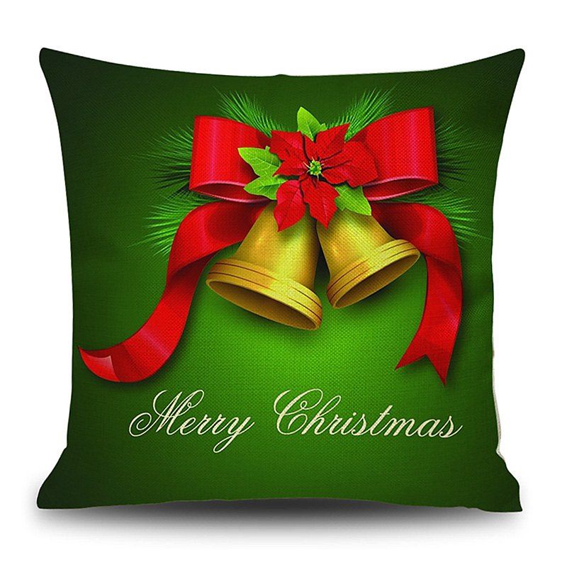 

Christmas Bells Flower Print Decorative Linen Pillowcase, Colormix