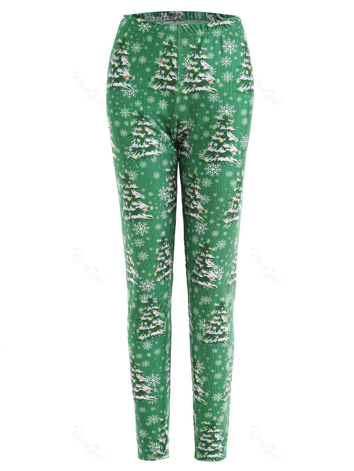 

Plus Size Christmas Tree Snowflake Print Leggings, Green