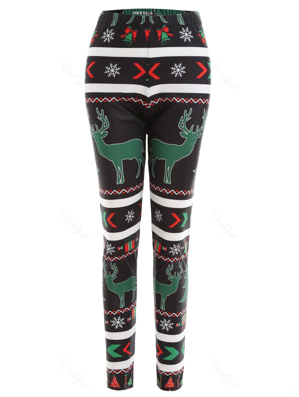 

Christmas Elk Snowflake Printed Plus Size Leggings, Black