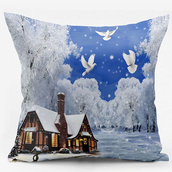 

Christmas Snowscape Double Side Printed Pillow Case, White