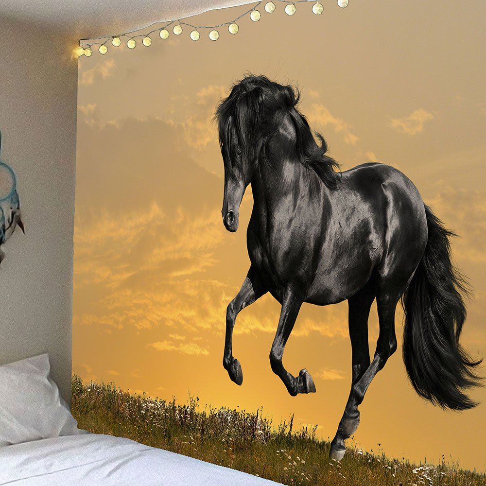 

Sunset Horse Pattern Waterproof Wall Art Tapestry, Black
