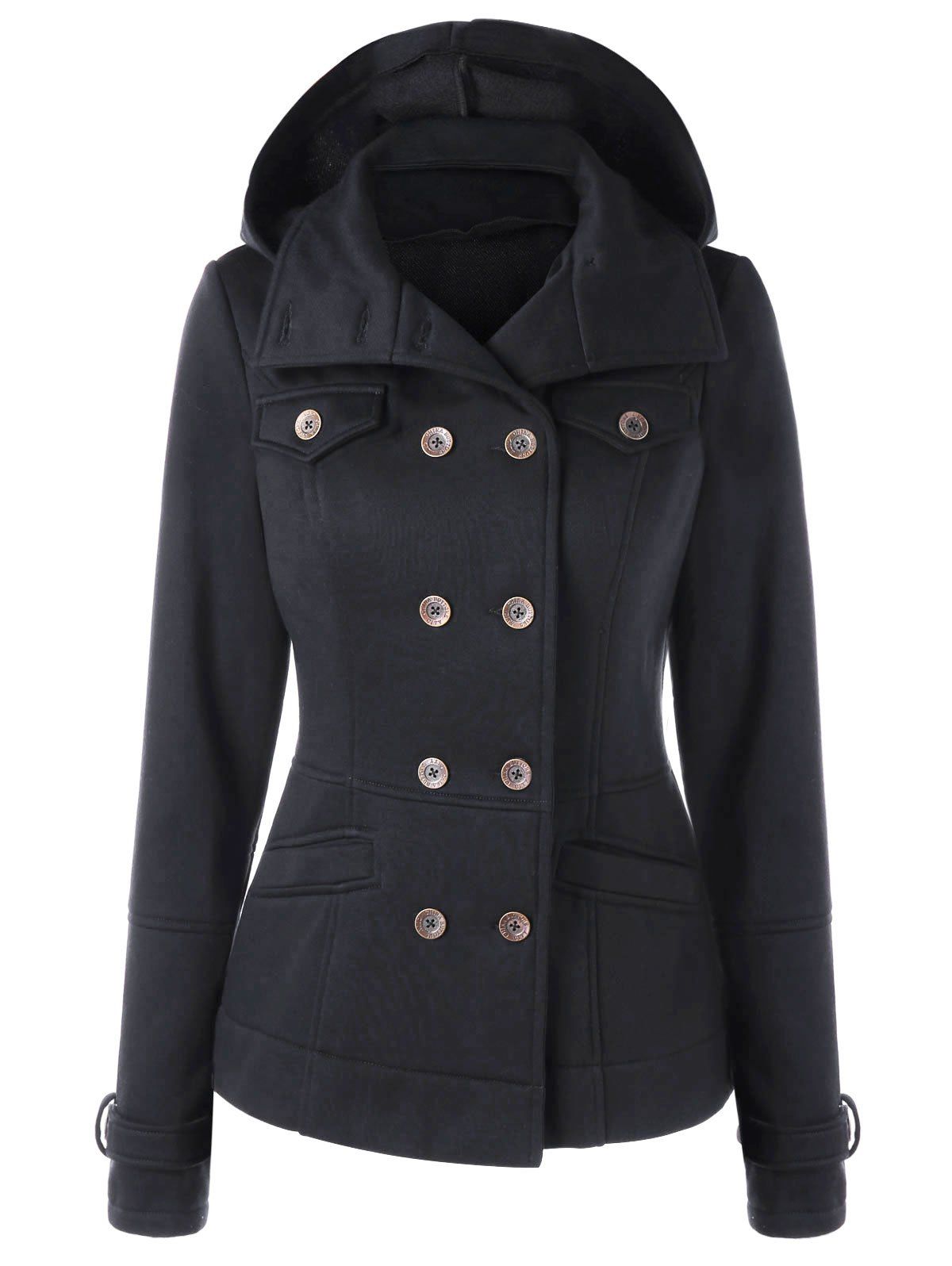 [45% OFF] Faux Flap Pocket Hooded Pea Coat | Rosegal