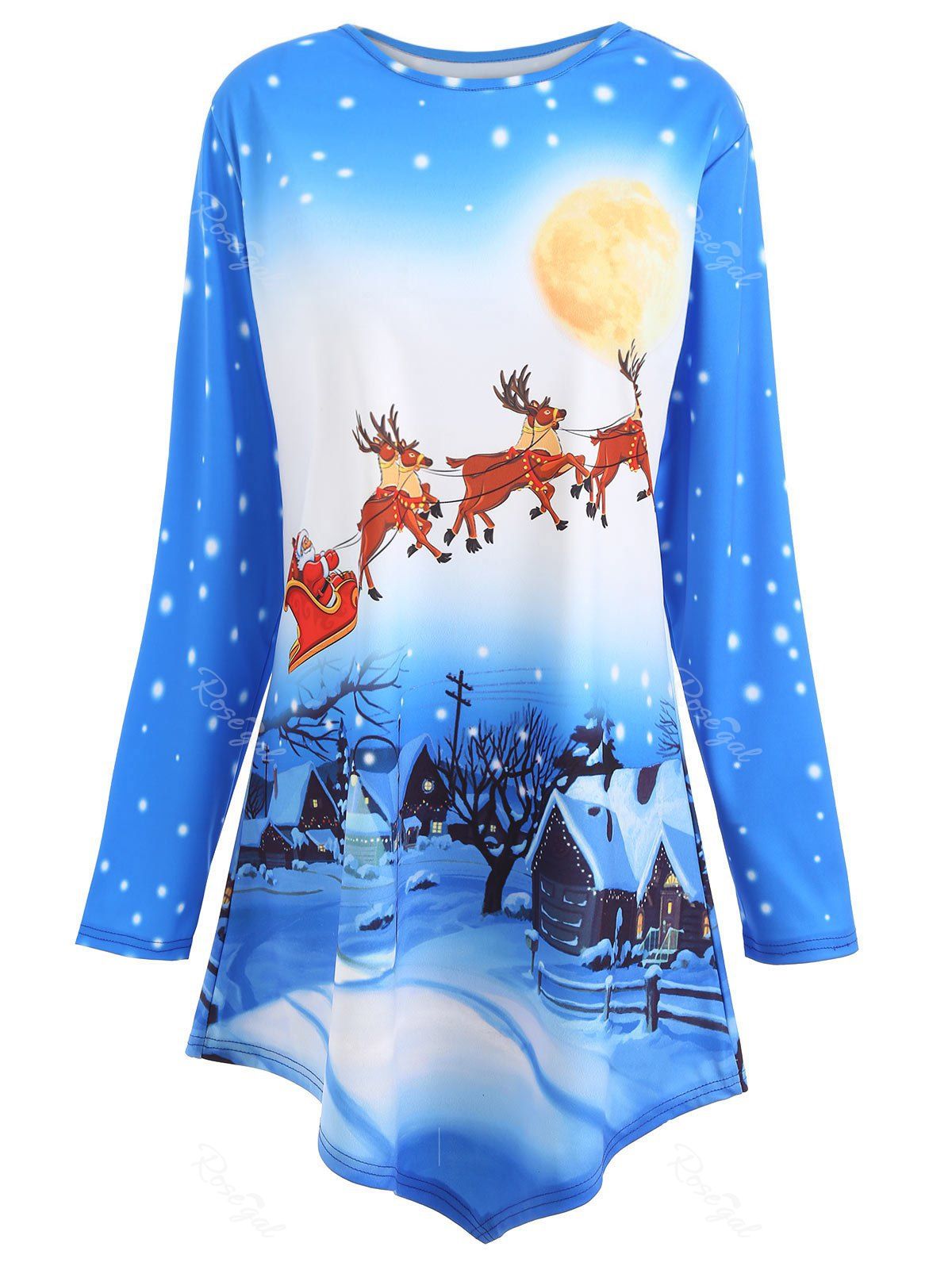 

Plus Size Asymmetric Christmas Tunic Top, Blue