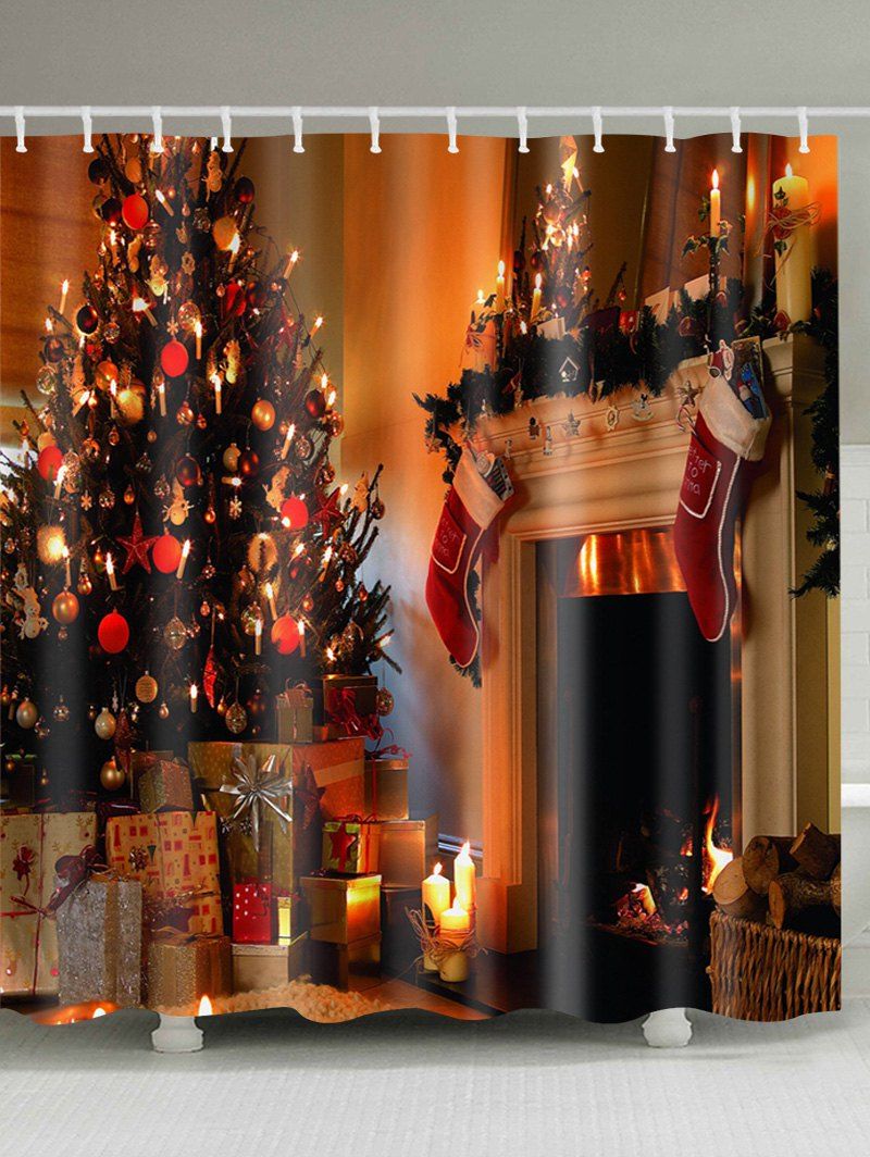 

Merry Christmas Printed Mouldproof Waterproof Shower Curtain, Gold brown