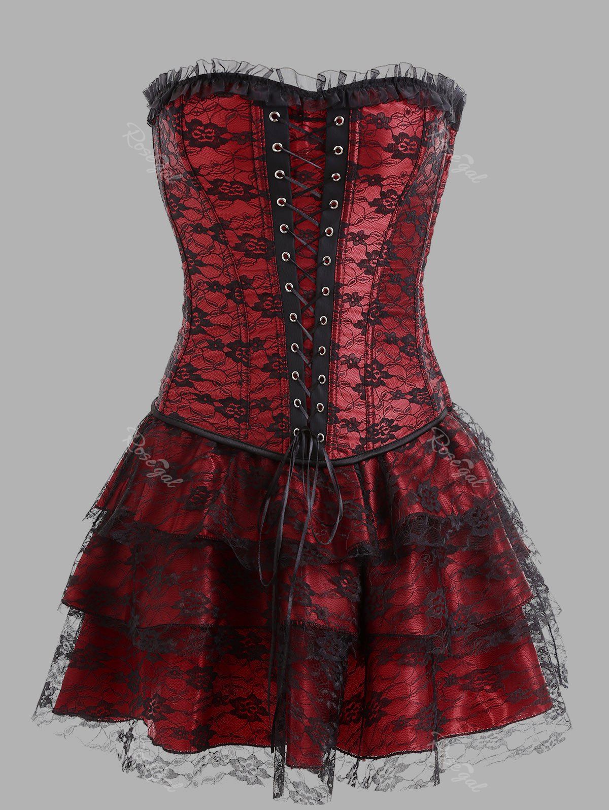

Plus Size Vintage Lace Gothic Corset Costume, Red