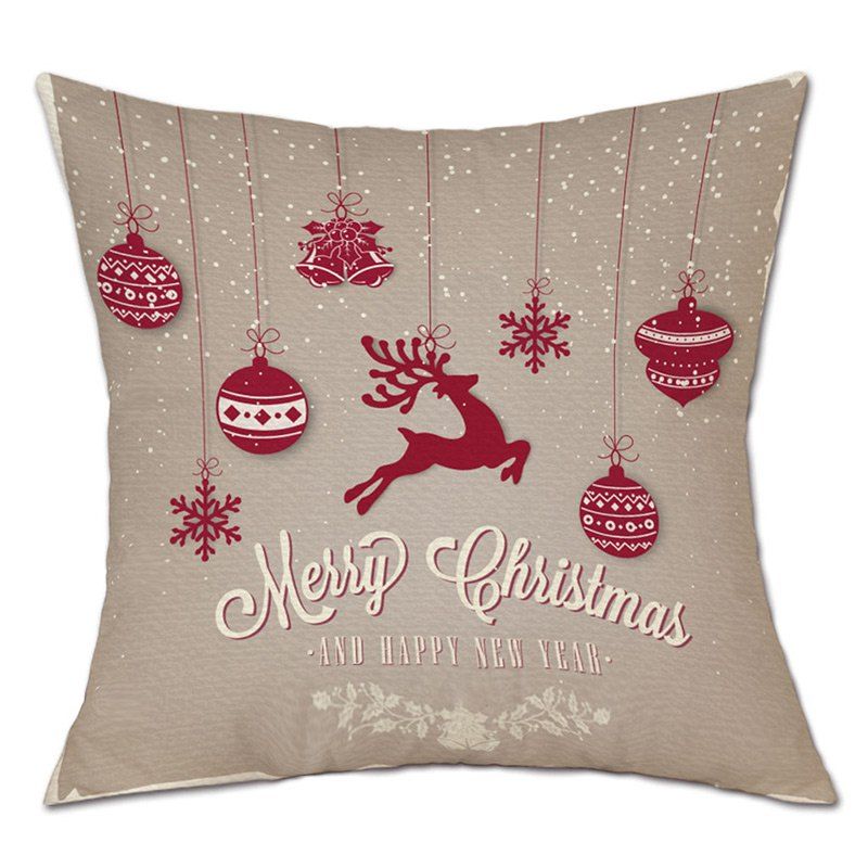 

Christmas Baubles Deer Print Decorative Linen Pillowcase, Colormix