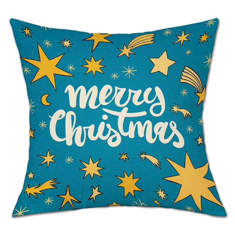 

Merry Christmas Star Print Decorative Linen Pillowcase, Lake blue