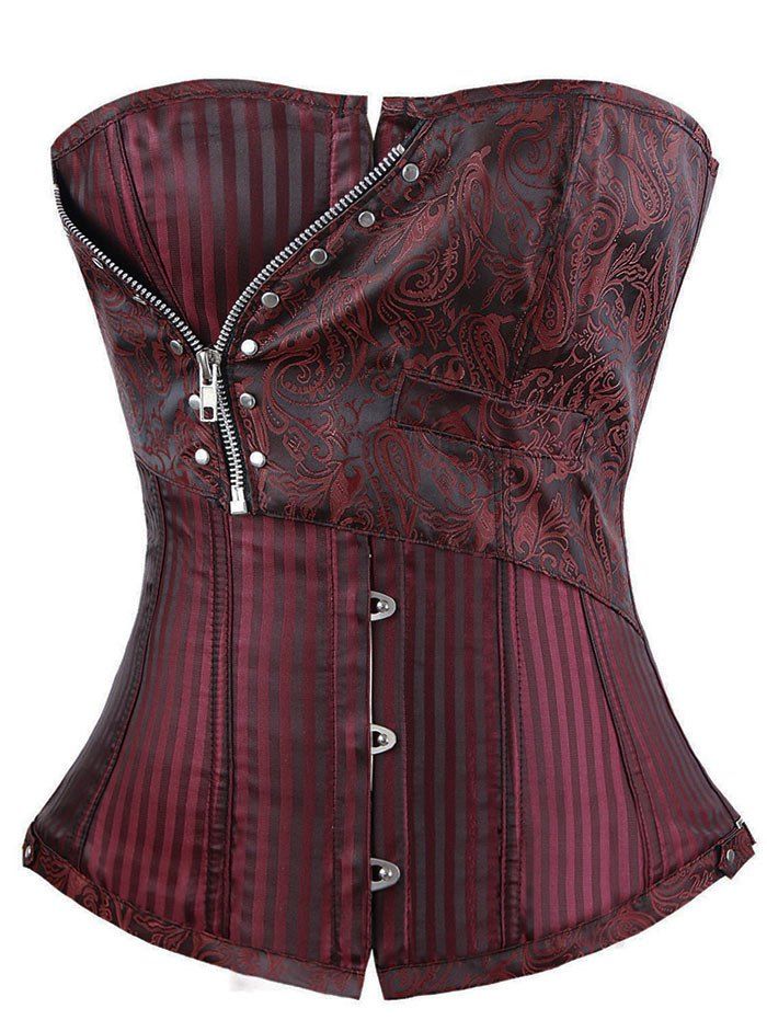 

Striped Lace Up Corset Top, Wine red