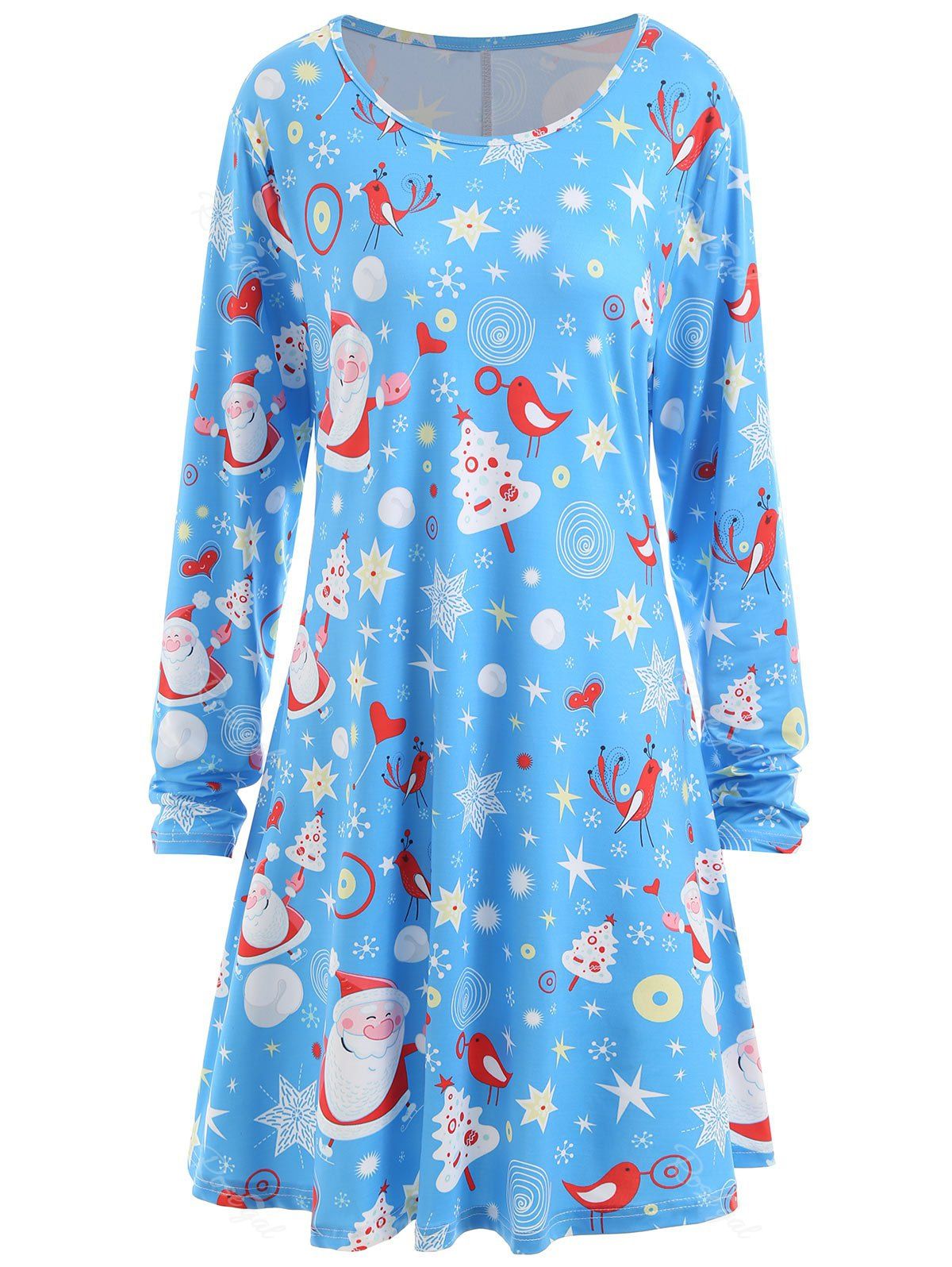 

Christmas Santa Claus Star Heart Plus Size Tunic Dress, Azure