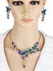 Vintage Crystal Floral Embellished Alloy Pendent Necklace Earrings Set -  