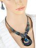 Vintage Water Drop Shape Faux Sapphire Necklace Earrings Set -  