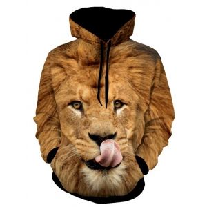 

Lion Patterned 3D Animal Print Hoodie, Yellow