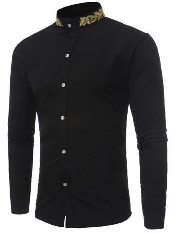 Chemise Col Mandarin Brodée de Plantes