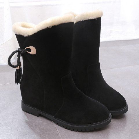 [15% OFF] Concise Faux Fur And Chunky Heel Design Short Boots For Women ...