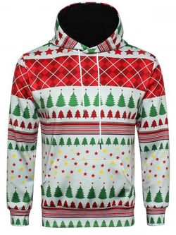 Christmas Tartan Star Print Pullover Hoodie - COLORMIX - L